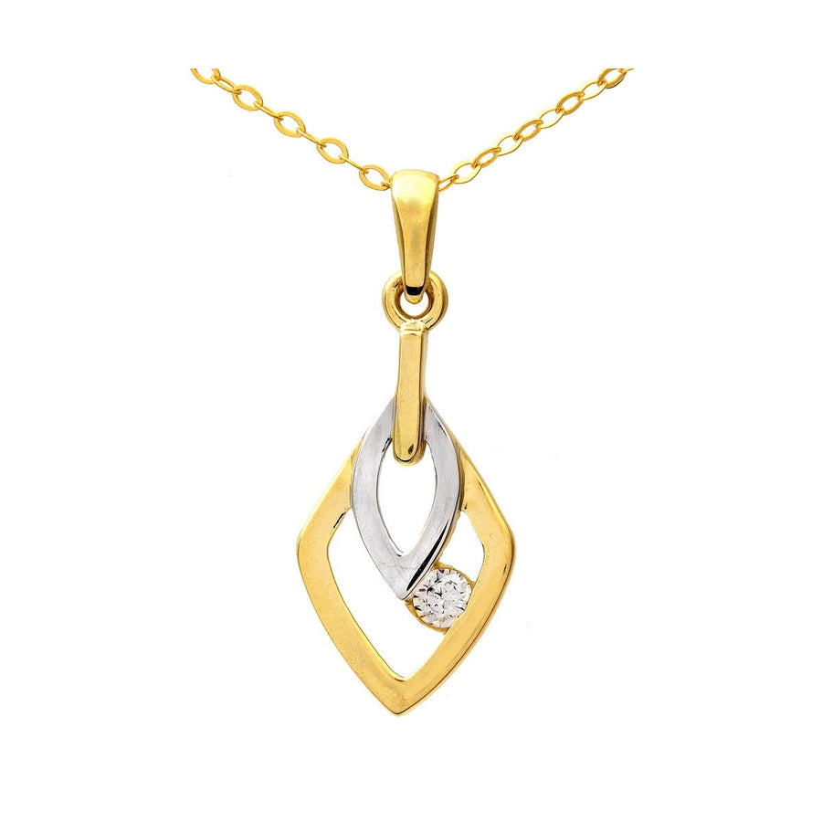 9ct gold (375) yellow and white gold pendant spring ring clasp with cubic zirconia