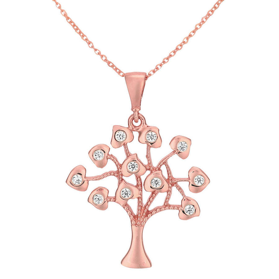 9ct gold (375) rose gold pendant spring ring clasp with cubic zirconia
