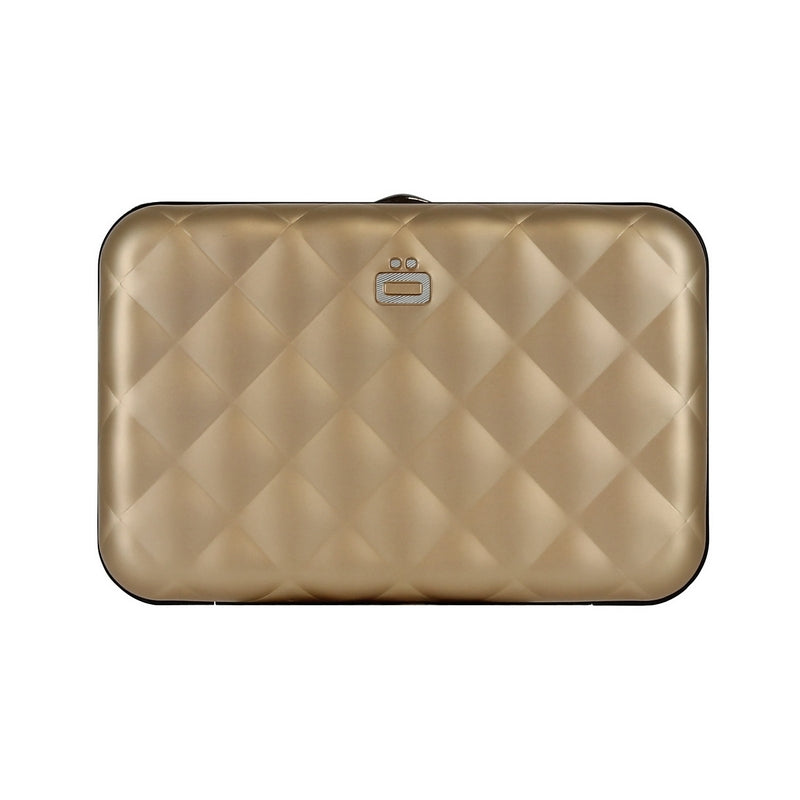 ogon quilted button rose gold card holder  metal lock  quilted aluminium