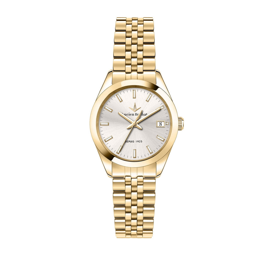 lucien rochat ladies quartz gold plated silver dial bracelet watch