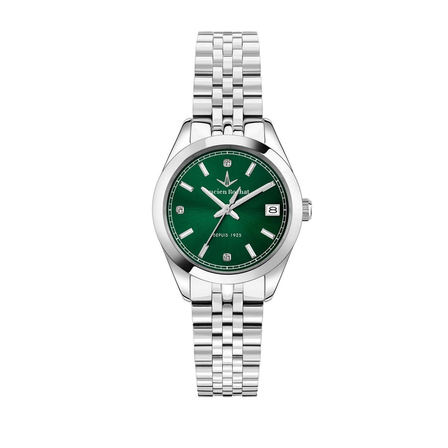 lucien rochat ladies quartz stainless steel green dial bracelet watch