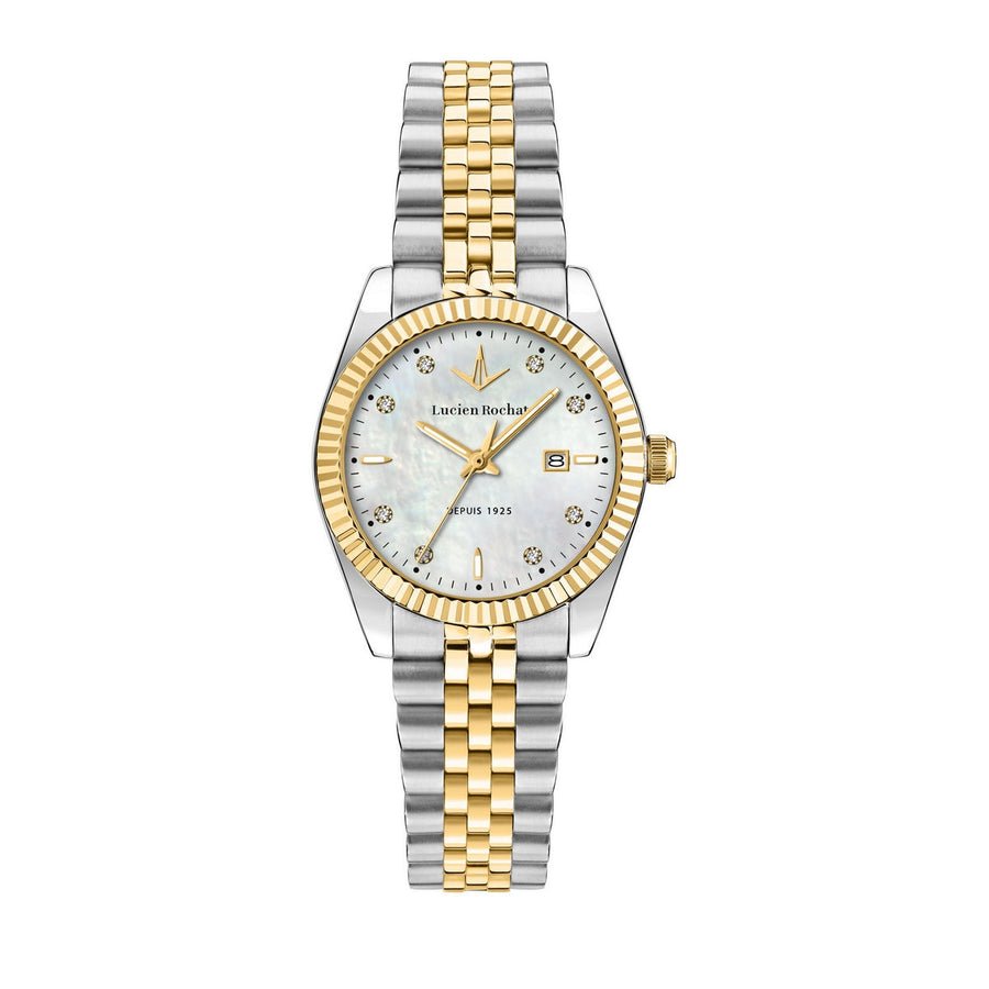 lucien rochat ladies quartz two tone white dial bracelet watch