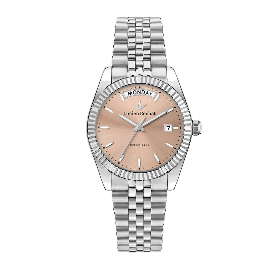 lucien rochat ladies quartz stainless steel pink dial bracelet watch