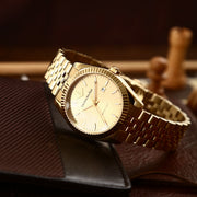 lucien rochat ladies quartz gold plated champagne dial bracelet watch