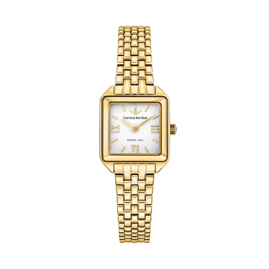 lucien rochat ladies quartz gold plated white dial bracelet watch