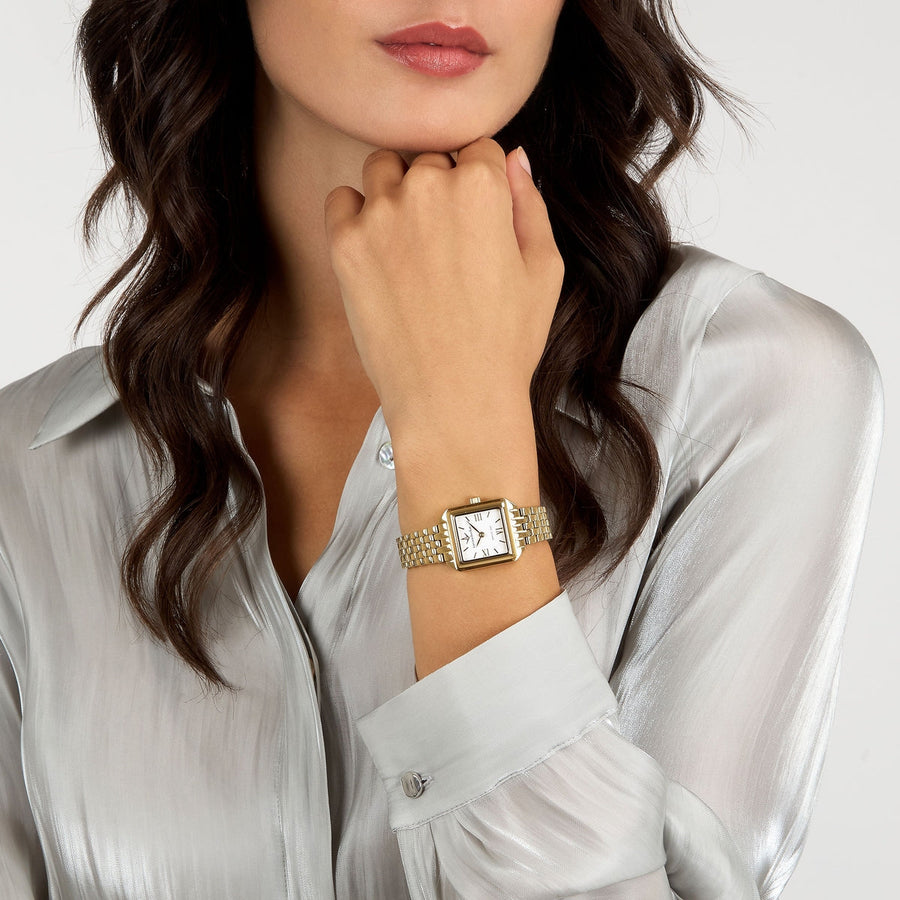 lucien rochat ladies quartz gold plated white dial bracelet watch