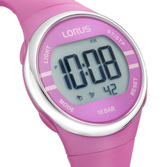 lorus digital quartz polyurethane pink watch