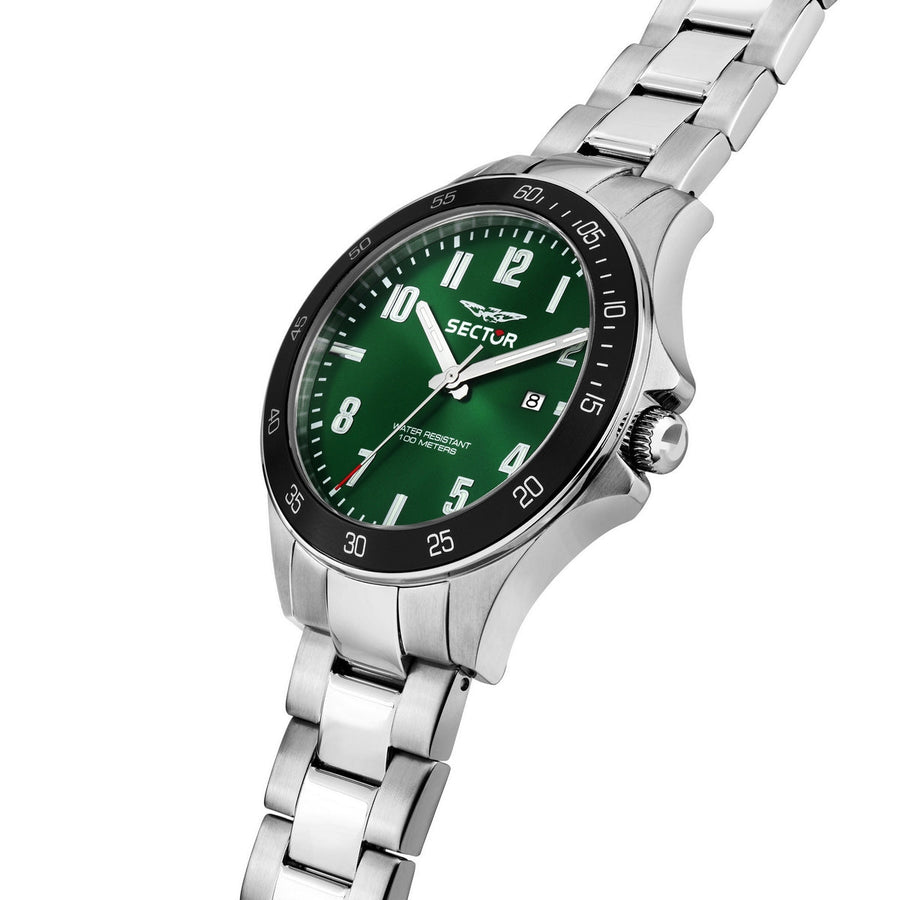 sector 230 43mm 3h green dial stainless steel bracelet