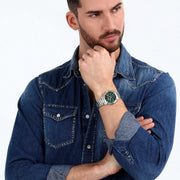 sector quartz multi function stainless steel green dial bracelet watch