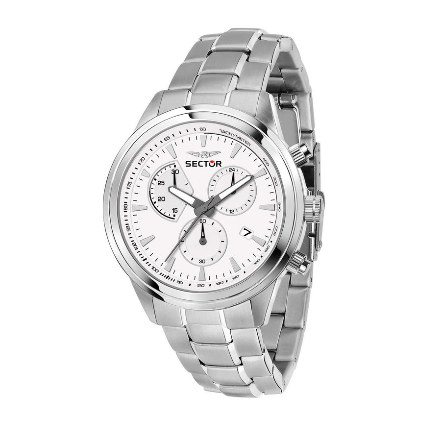 sector chronograph stainless steel white dial bracelet watch