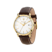 maserati epoca slim 40mm 3h silver dial brown strap