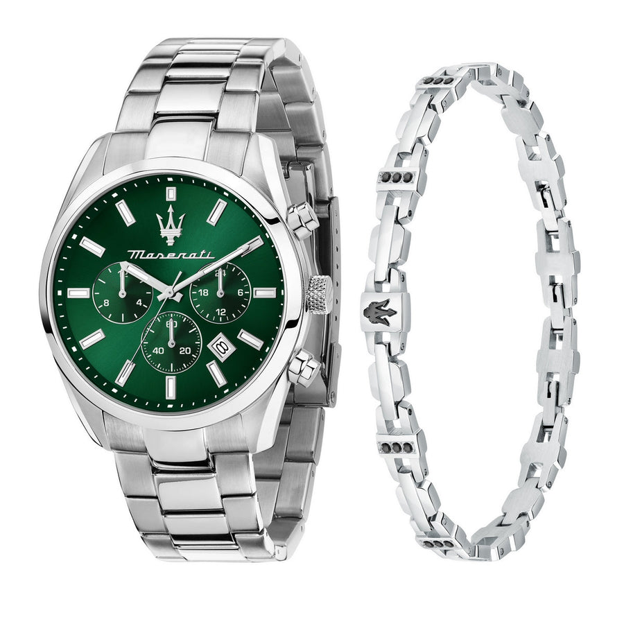 maserati attrazione 43mm mlt green dial ss bracelet+jewel set