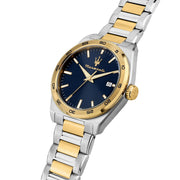 maserati velocita 41mm 3h blue dial stainless steel+yg bracelet