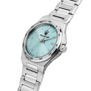 maserati velocit� slim 40mm 3h black+sky blue dial stainless steel bracelet