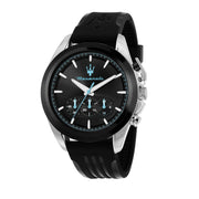 maserati traguardo 43mm chrono black dial black strap