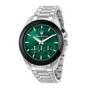 maserati traguardo 43mm chrono green dial stainless steel bracelet