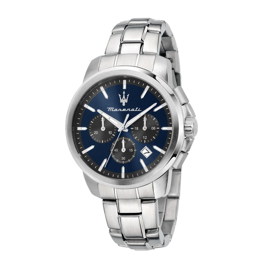maserati successo 42mm chrono blue gun dial stainless steel bracelet