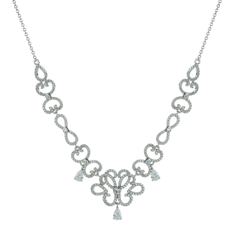 real effect fully stone set large classic filigree and teardrop design necklace