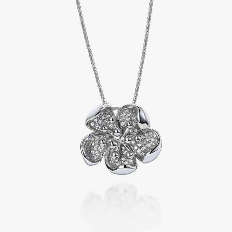 gorgeous open flower pendant with glistening stone-sets crafted from fine sterling silver