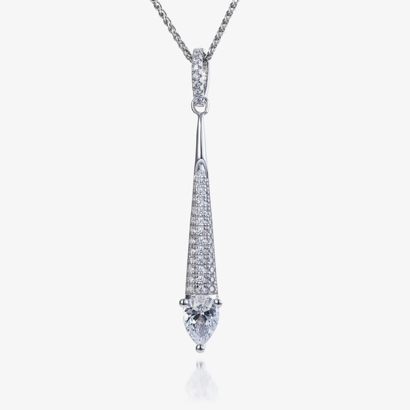 real effect drop pendant filled with gleaming cubic zirconia crystals and a large claw cubic zirconia stone at the end.
