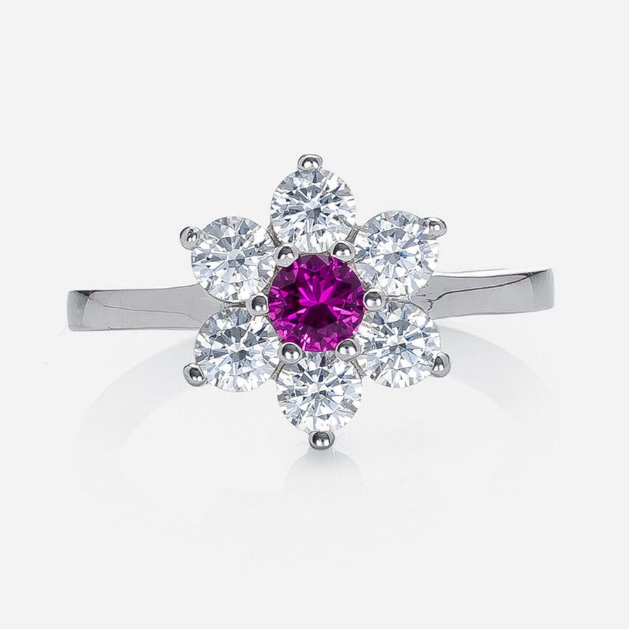 classic floral ring cluster with zirconia centrepiece in fine sterling silver