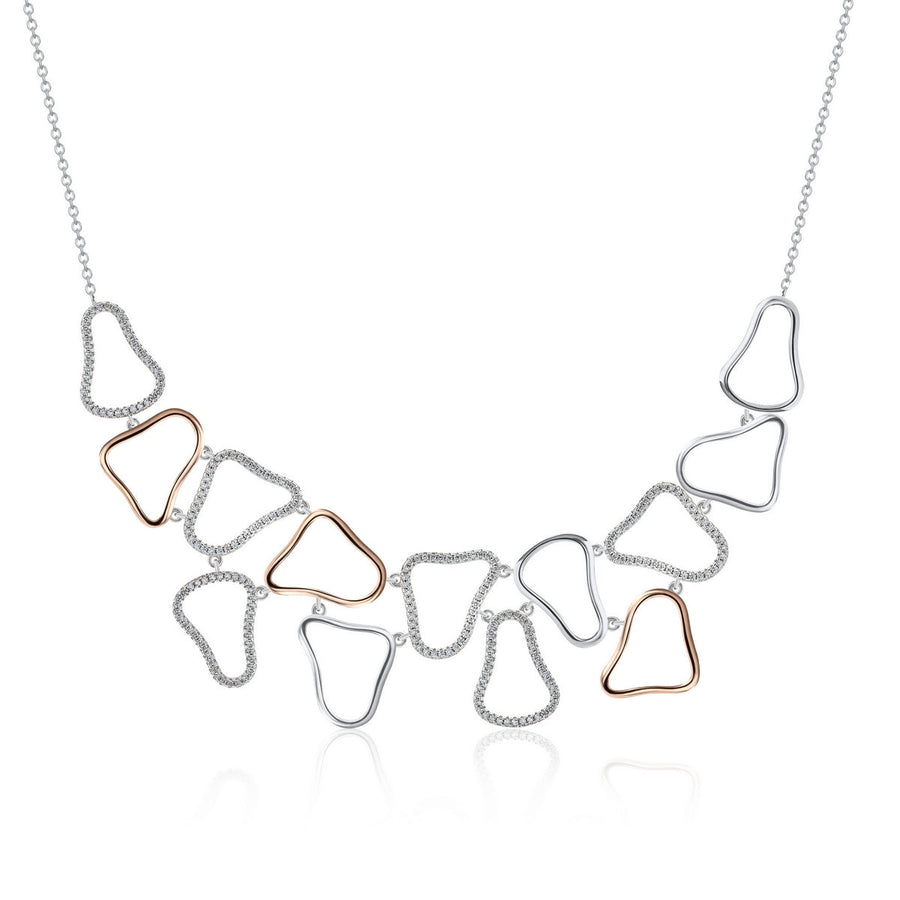 sterling silver open cluster necklace with rose gold accents