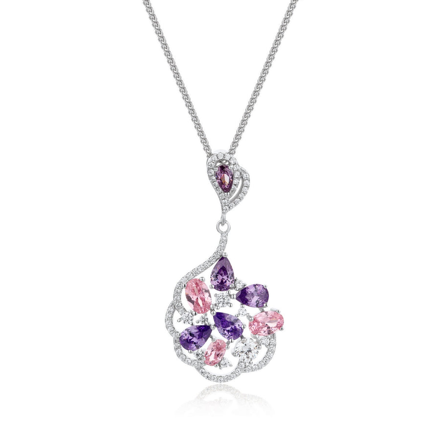 cubic zirconia, amethyst and rose quartz pendant drop necklace in sterling silver