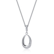 partially stoneset cubic zirconia teardrop outline pendant necklace with stoneset bale in sterling silver