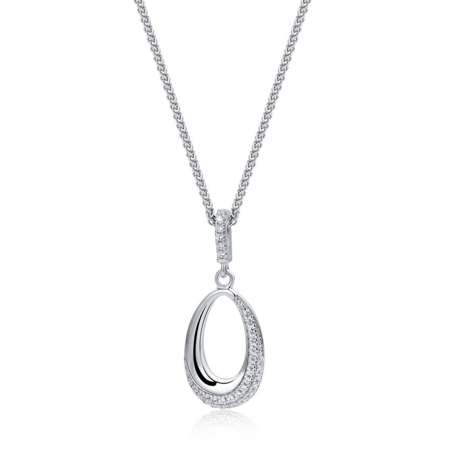 partially stoneset cubic zirconia teardrop outline pendant necklace with stoneset bale in sterling silver