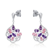 cubic zirconia, amethyst and rose quartz pendant drop earrings in sterling silver