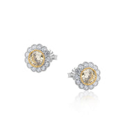 real effect flower shape earrings  with yellow centre stone