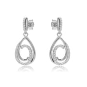 real effect partially stoneset cubic zirconia teardrop outline drop earrings in sterling silver