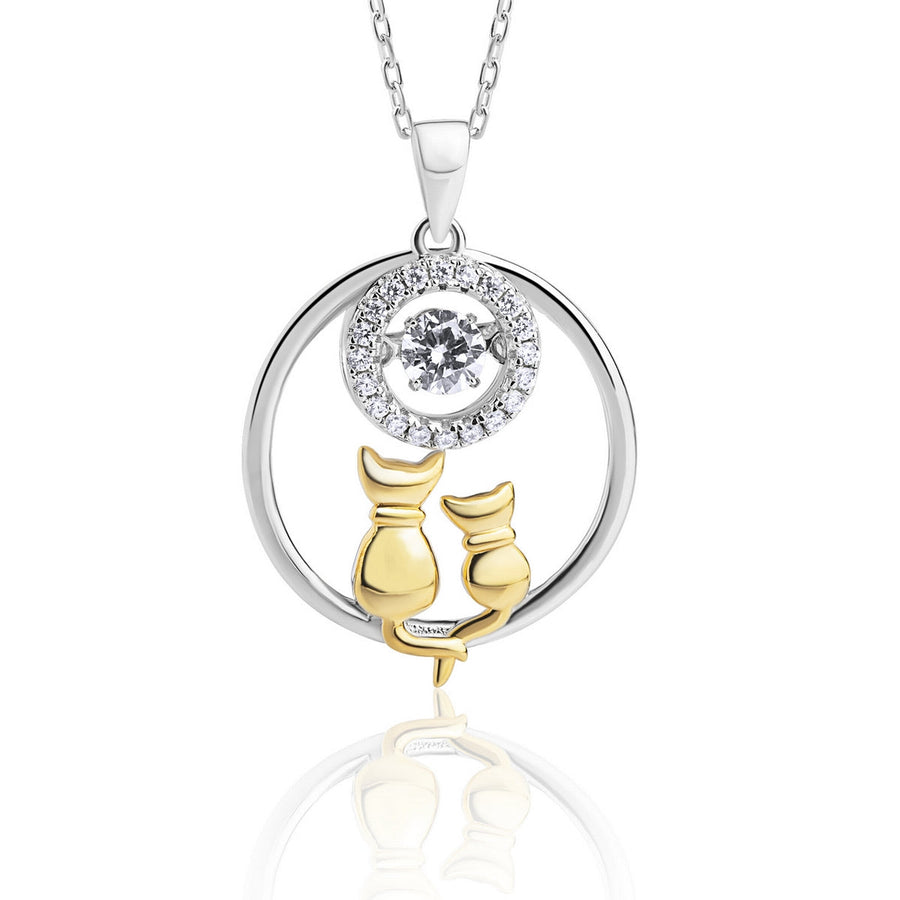 real effect circle dancing diamond gold plated cat pendant
