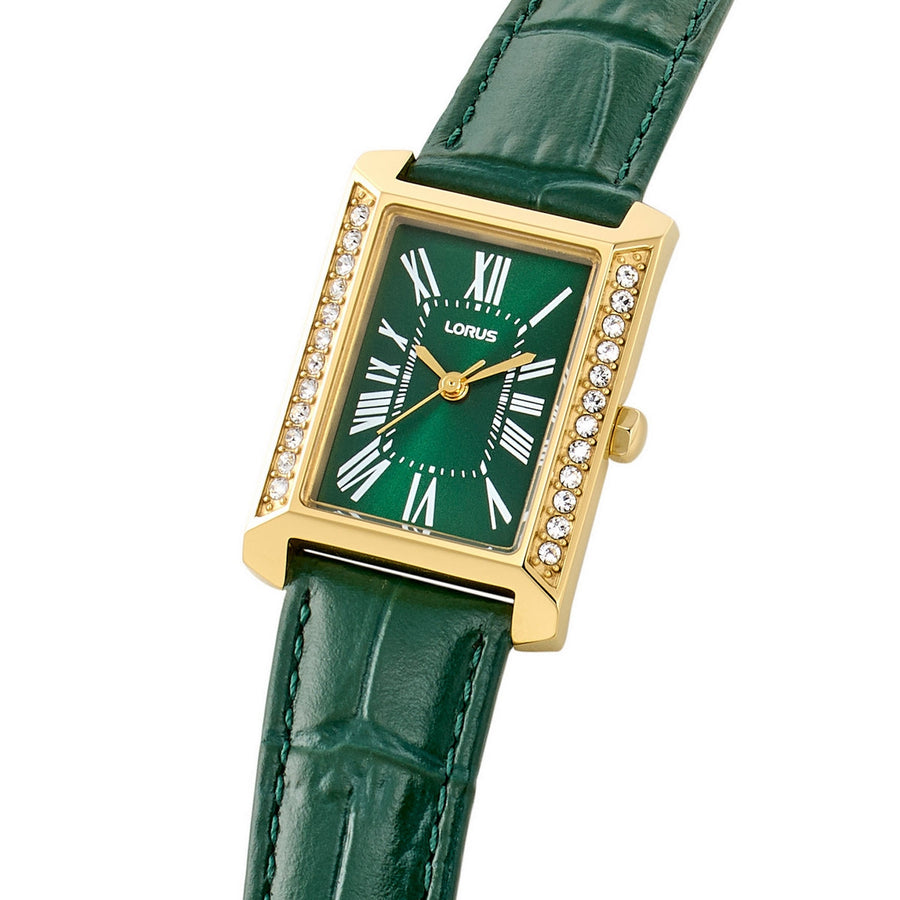 lorus quartz ladies gold plated green dial strap watch