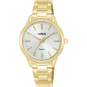 lorus quartz ladies gold plated white dial bracelet watch