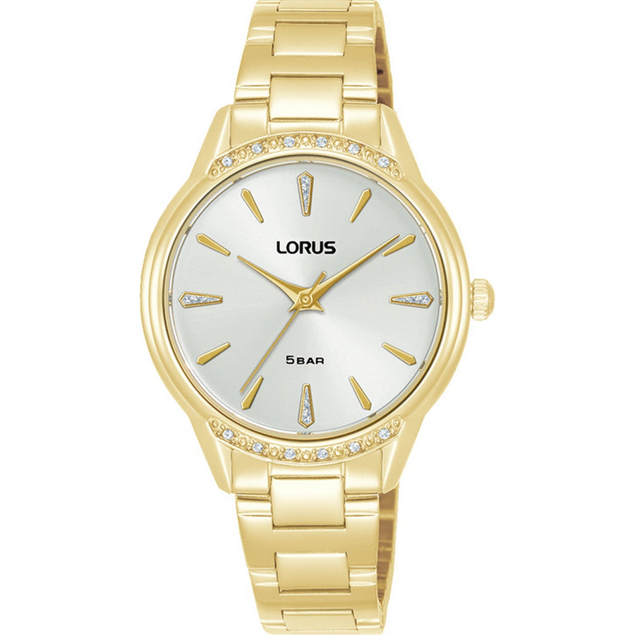 lorus quartz ladies gold plated white dial bracelet watch