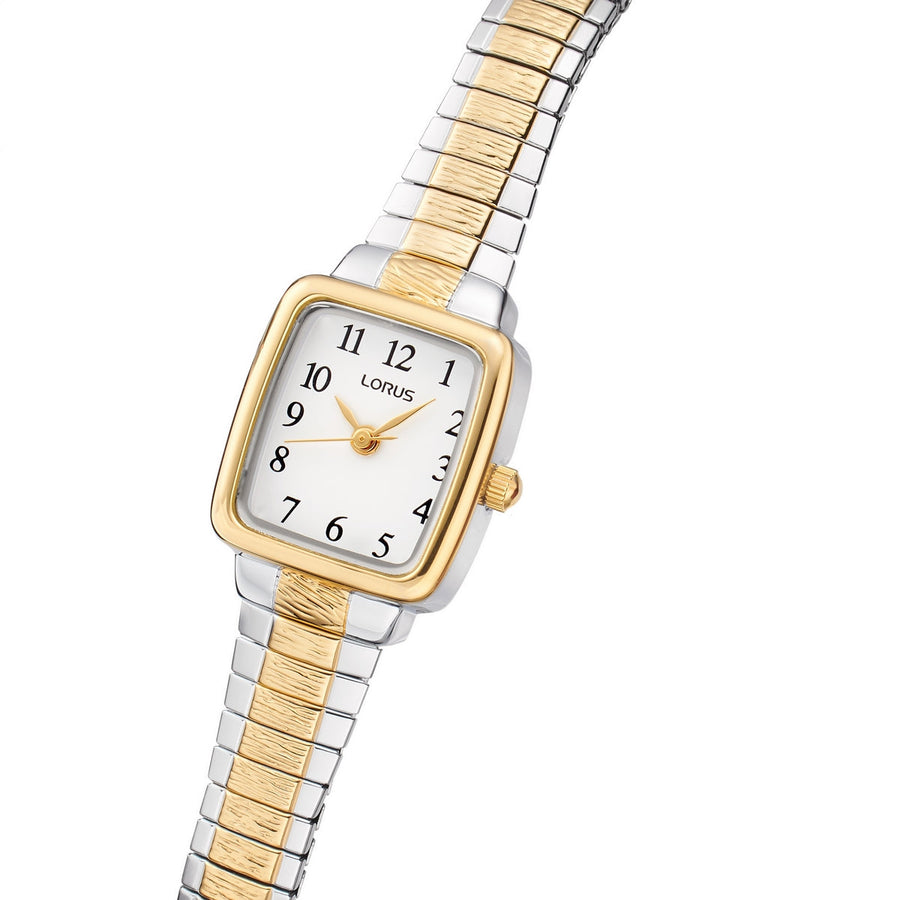 lorus quartz ladies two tone white dial expander bracelet watch