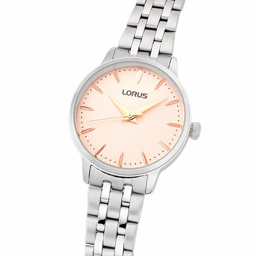 lorus quartz ladies stainless steel pink dial bracelet watch