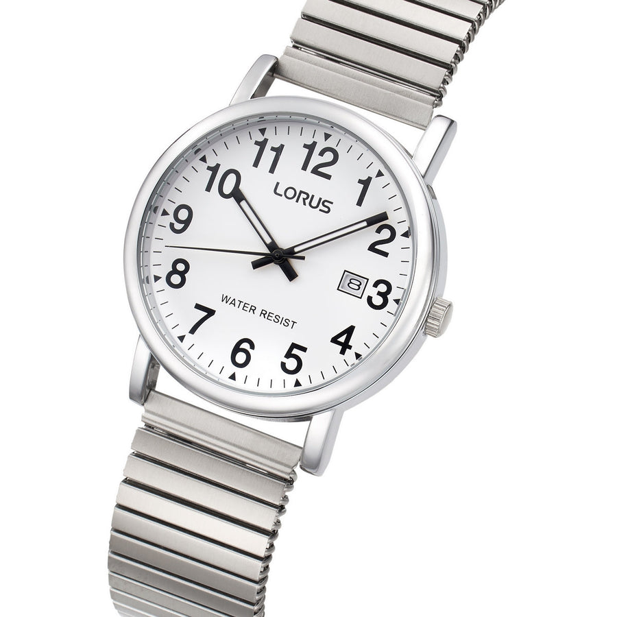 lorus quartz gents stainless steel white dial expand