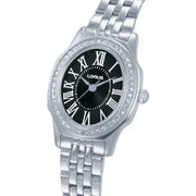 lorus quartz ladies stainless steel stone set black dial bracelet watch
