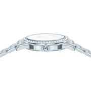lorus quartz ladies stainless steel stone set white dial bracelet watch