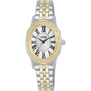 lorus quartz ladies two tone stone set white dial bracelet watch
