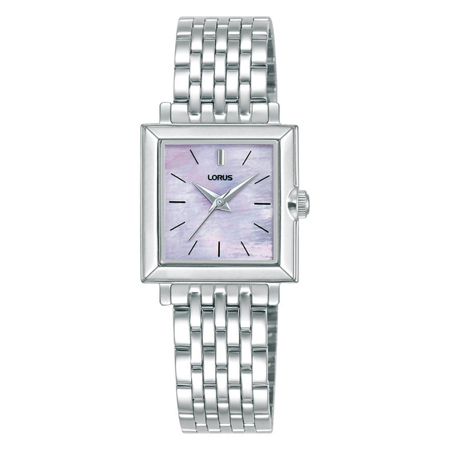 lorus quartz ladies stainless steel pink mop dial bracelet watch
