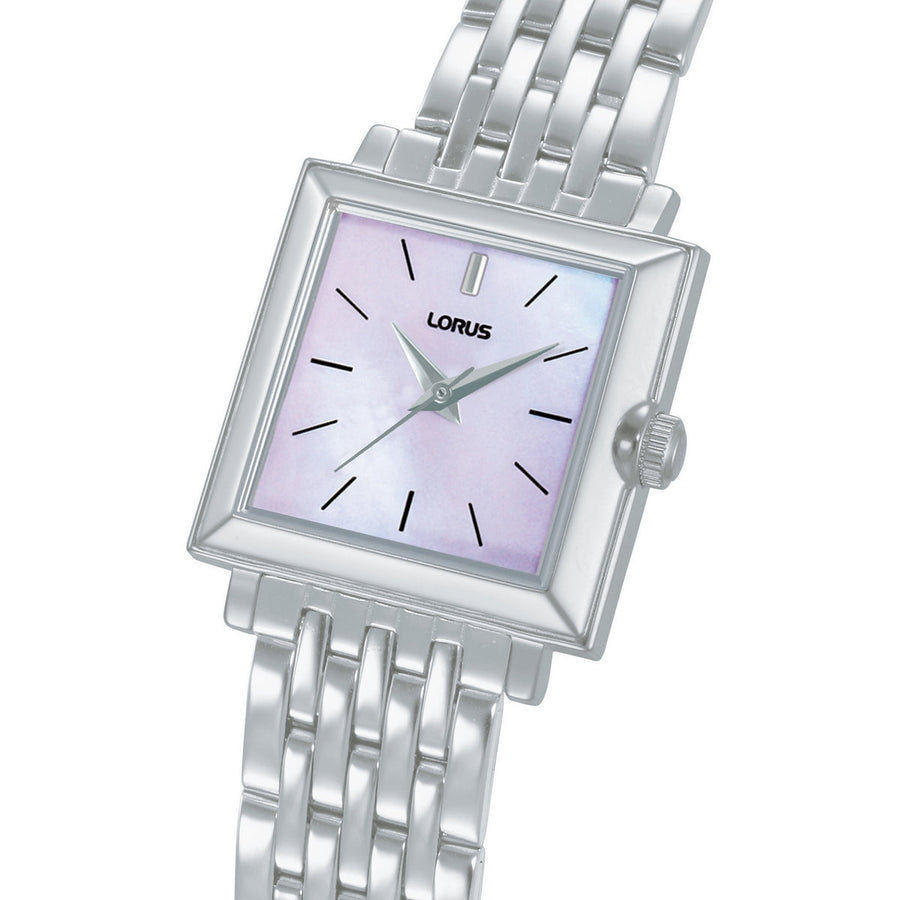 lorus quartz ladies stainless steel pink mop dial bracelet watch