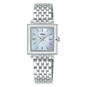 lorus quartz ladies stainless steel white mop dial bracelet watch
