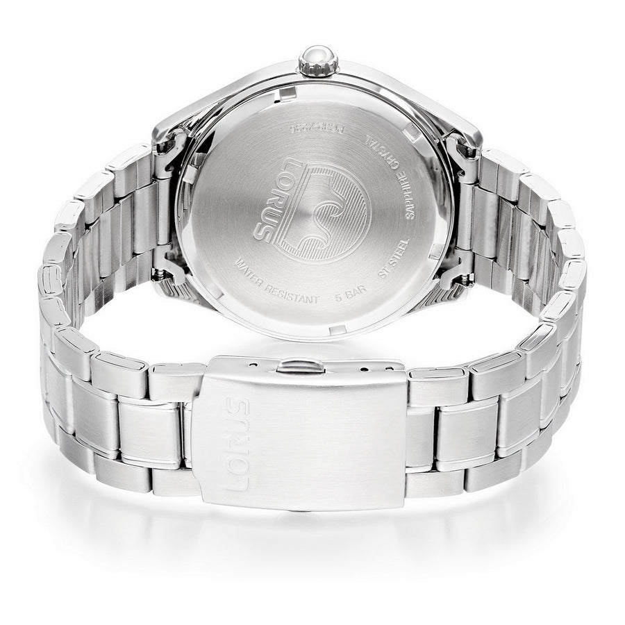 lorus quartz gents stainless steel black dial bracelet watch