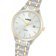 lorus quartz gents two tone white dial bracelet watch