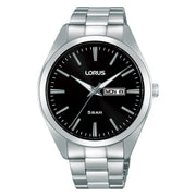lorus quartz gents stainless steel black dial bracelet watch