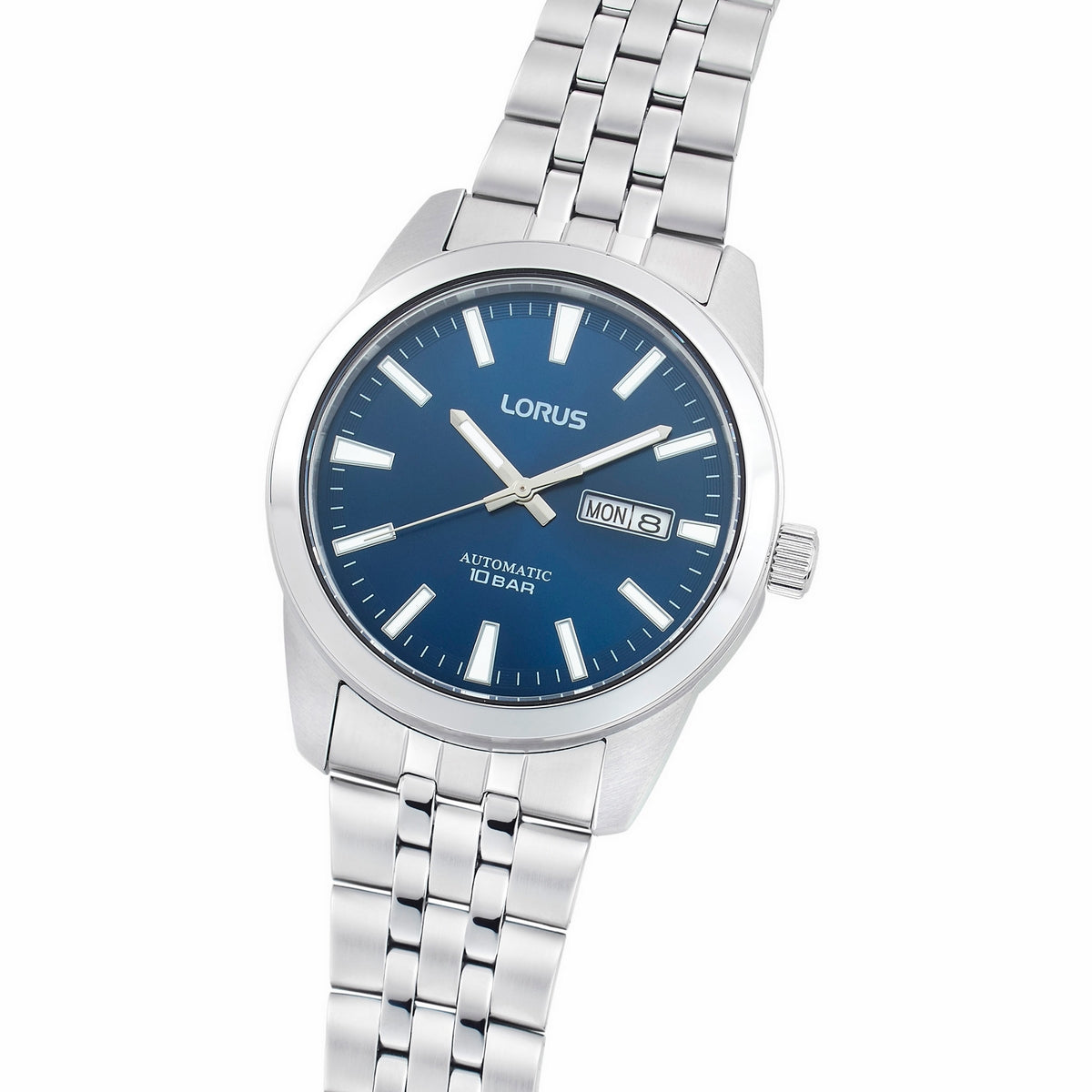 lorus automatic gents stainless steel blue dial bracelet watch