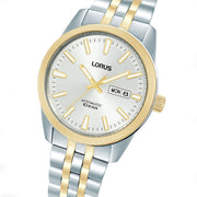 lorus automatic gents two tone white dial bracelet watch
